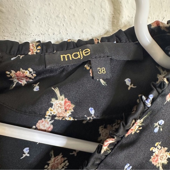 Maje ruffle trimmed ruched floral print satin midi dress - Picture 4 of 7